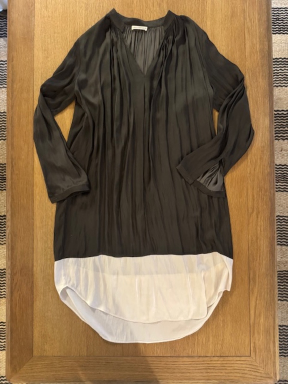 Ulla Johnson dark Olive & white silk midi dress.
